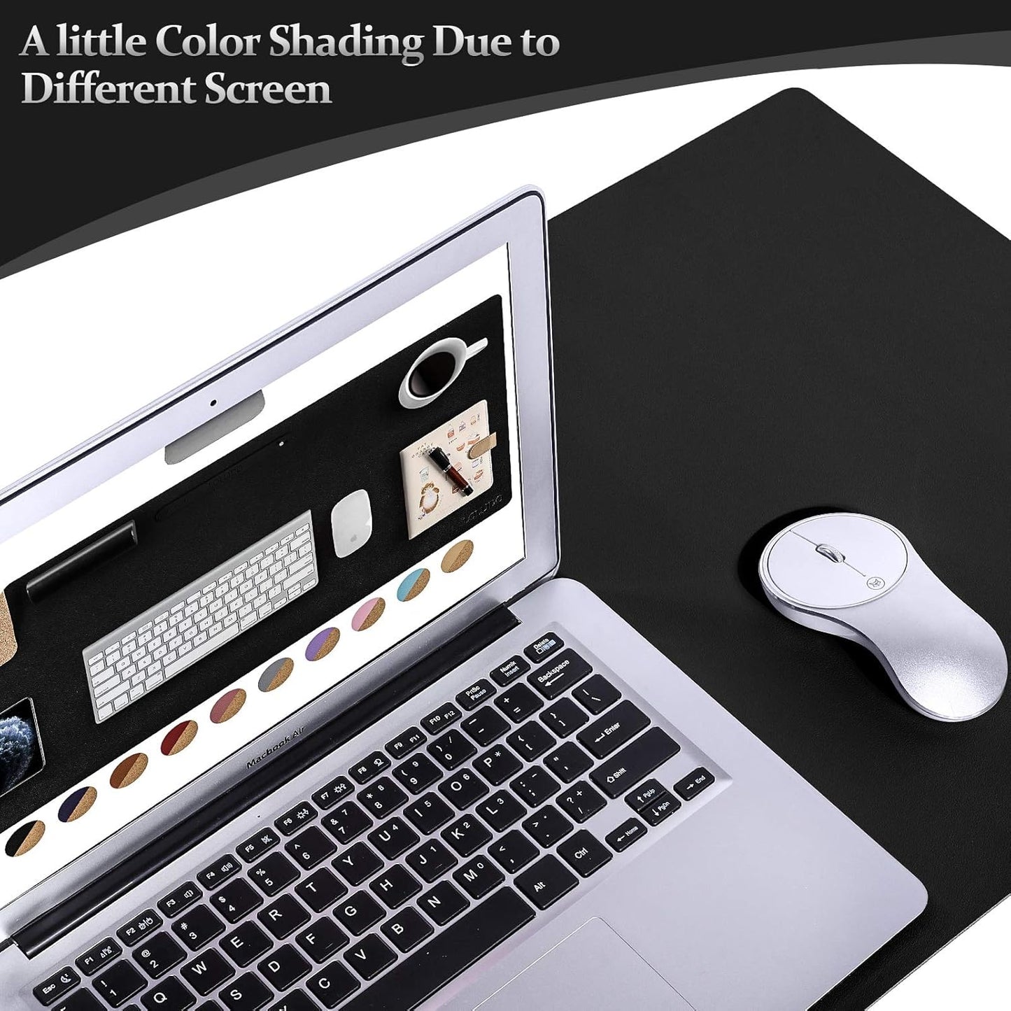 Leather & Cork Desk Pad - 24" X 14" Office Desk Mat, Large Mouse Pad & Writing Pad, Desk Protector, Black