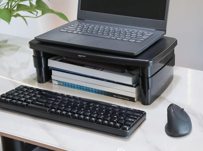 Height Adjustable Rectangular Computer Monitor Riser Desk Stand with Storage for Reduced Neck Strain - Fits Monitors, Laptops up to 22Lbs, Black