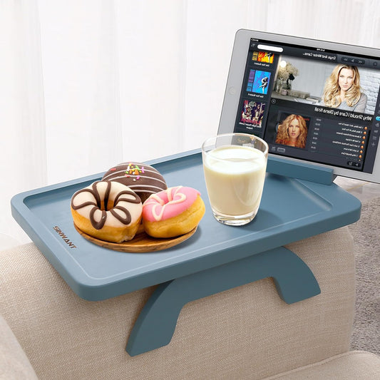 Couch Arm Table, Bamboo Sofa Clip on Tray Tables,Sofa Armrest Tray with 360° Phone Holder,Couch Armrest Table for Eating and Drinking