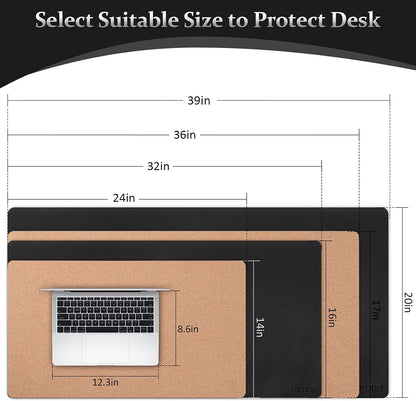 Leather & Cork Desk Pad - 24" X 14" Office Desk Mat, Large Mouse Pad & Writing Pad, Desk Protector, Black